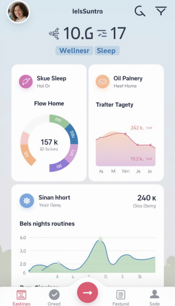 A sleek, modern sleep tracker template on a soft pastel background, featuring colorful graphs and icons, with a calm and inviting mood, focused on wellness and nighttime routines.