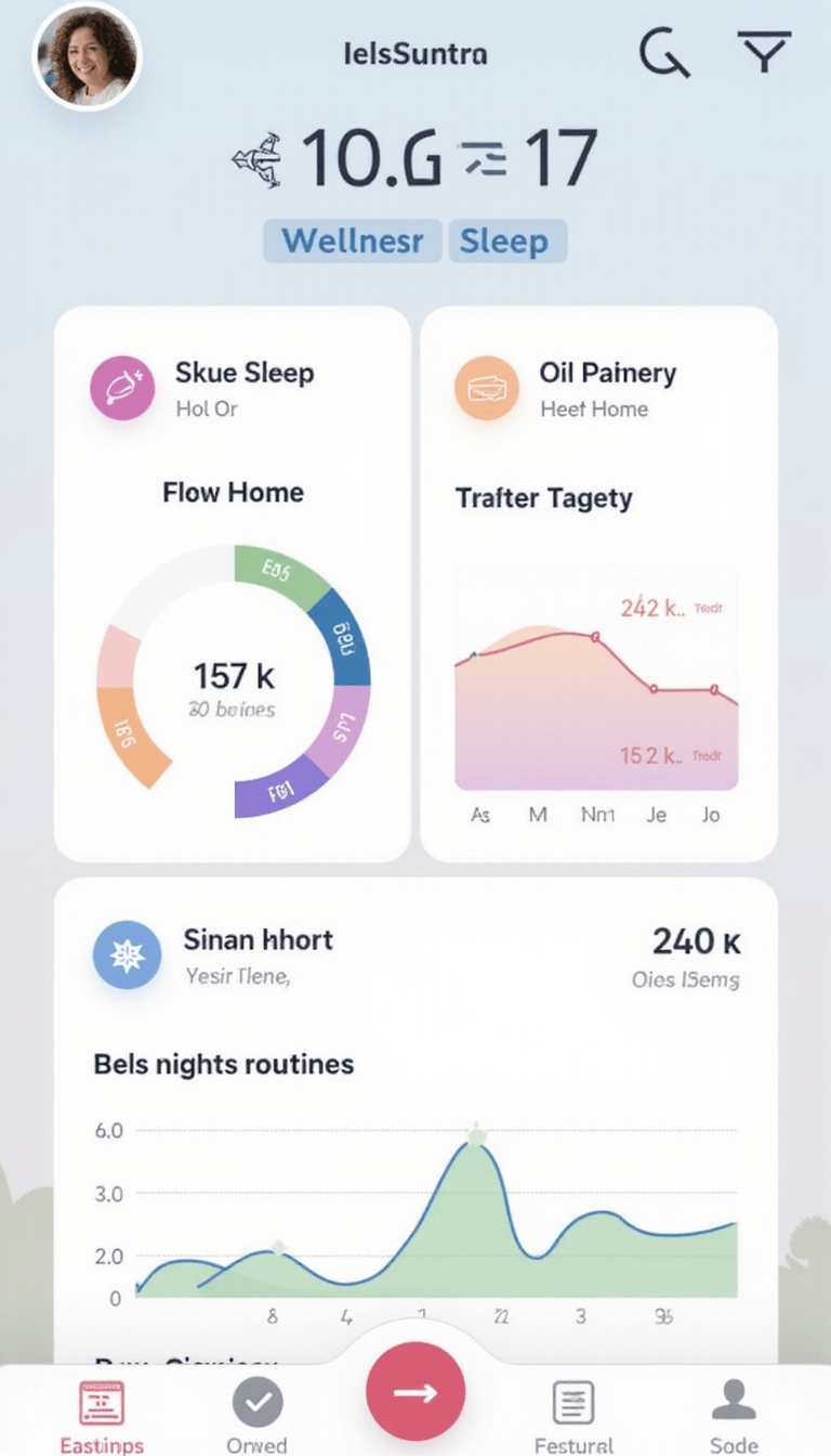 A sleek, modern sleep tracker template on a soft pastel background, featuring colorful graphs and icons, with a calm and inviting mood, focused on wellness and nighttime routines.